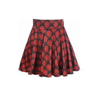 Daisy Corsets Black and   Red Skulls Stretch Lycra Skirt